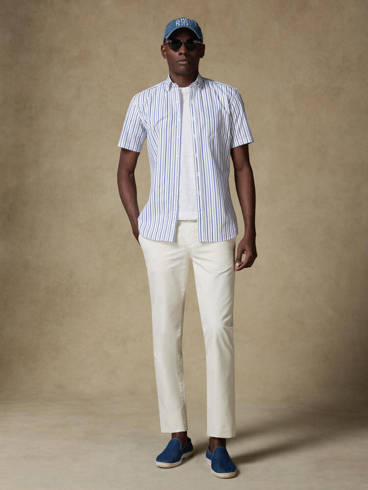 Overhemd met korte mouwen Brent met strepen marineblauw - Button-down kraag