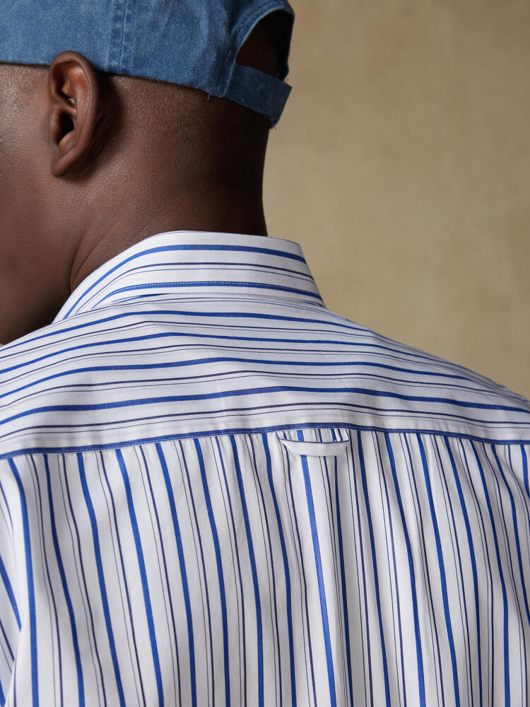 Overhemd met korte mouwen Brent met strepen marineblauw - Button-down kraag