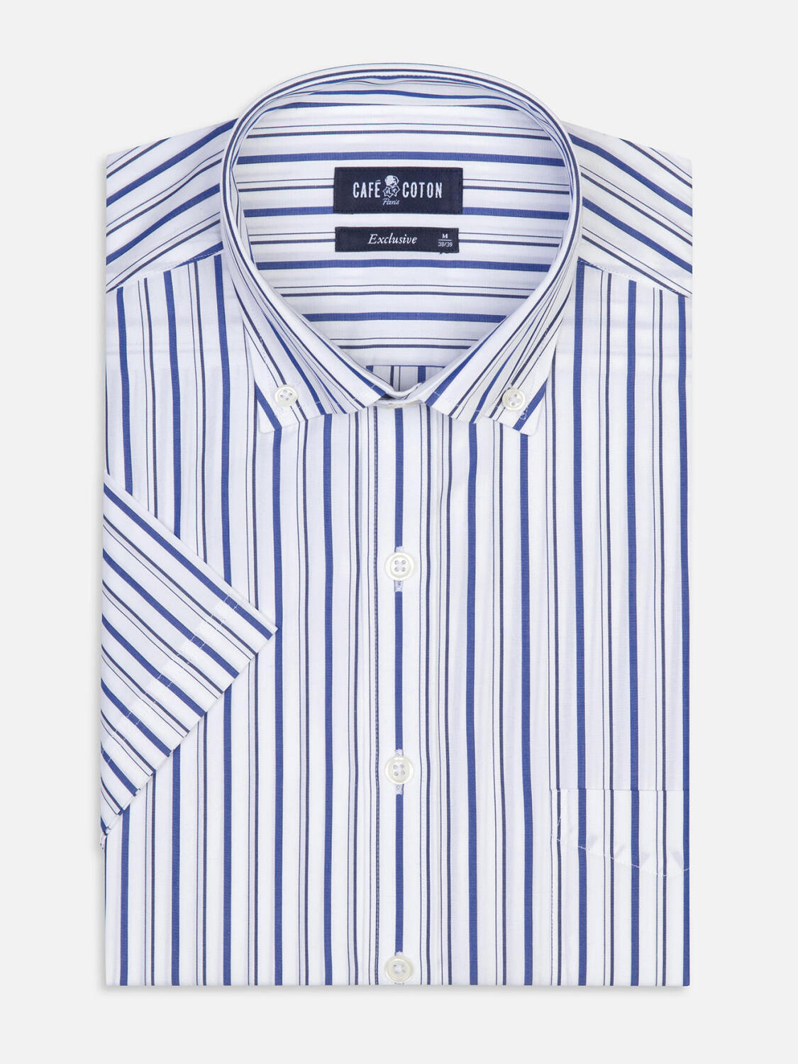 Brent short sleeves shirt with navy blue stripes   - Button down collar