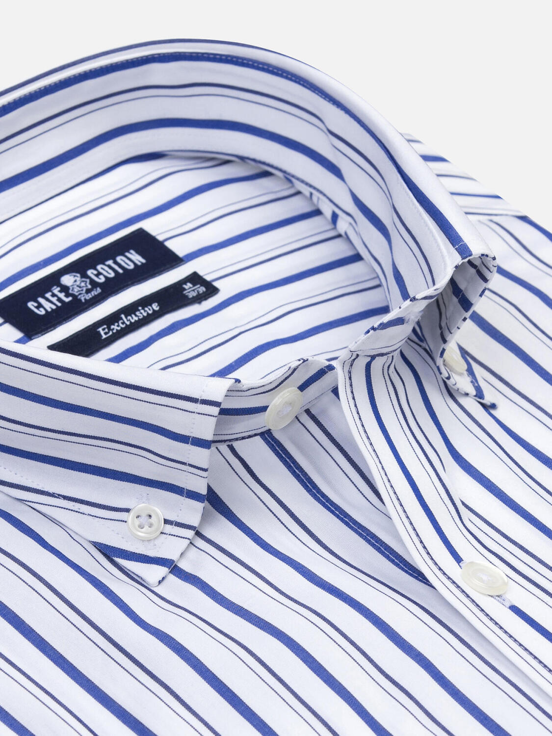 Brent short sleeves shirt with navy blue stripes   - Button down collar