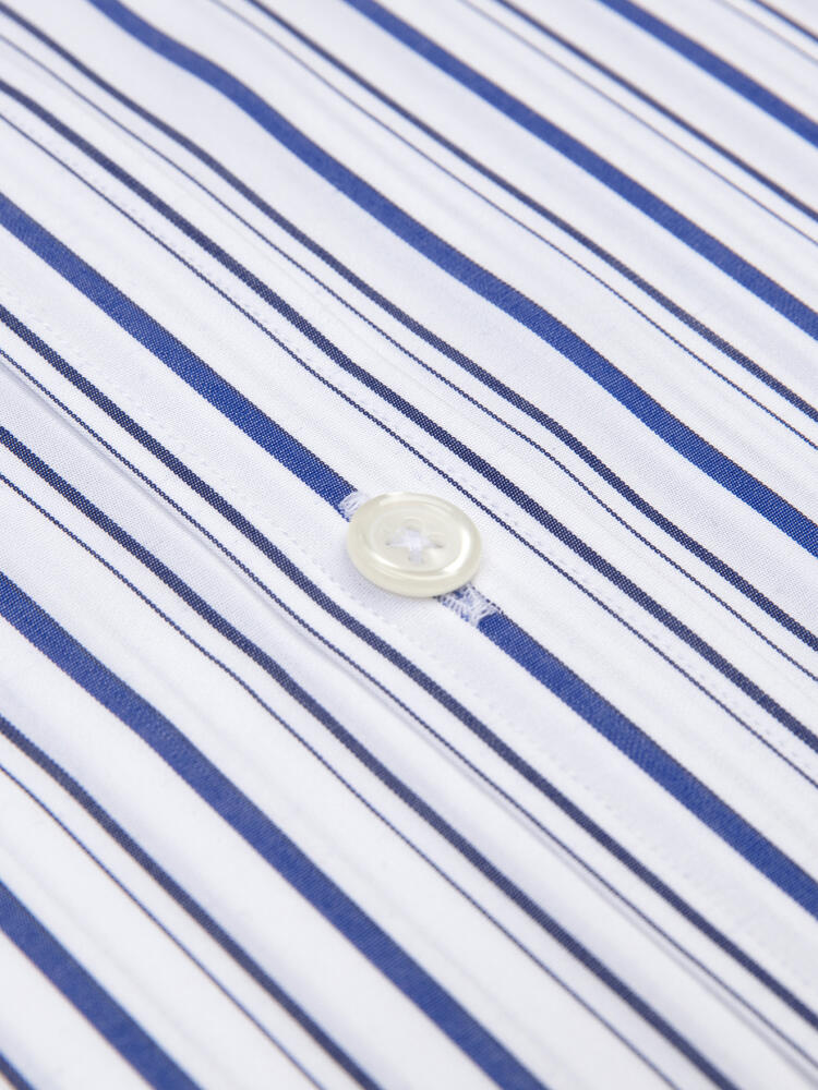 Overhemd met korte mouwen Brent met strepen marineblauw - Button-down kraag