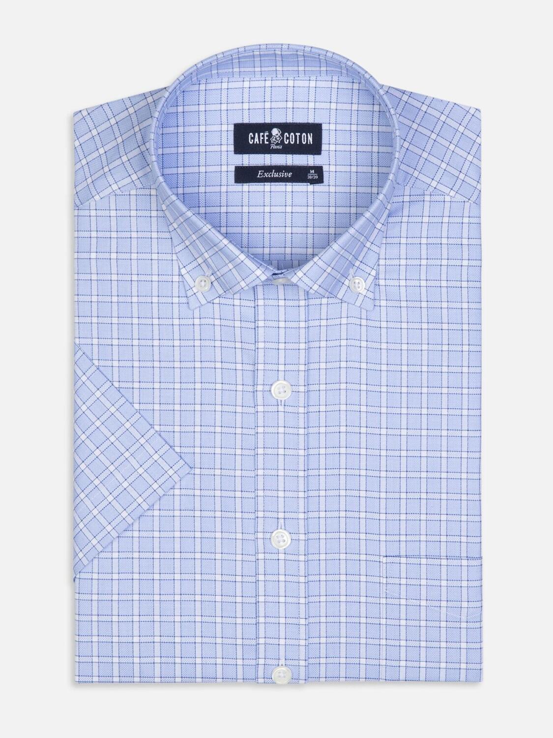 Calvin Kurzarmhemd mit Karos himmelblau - Button-Down-Kragen