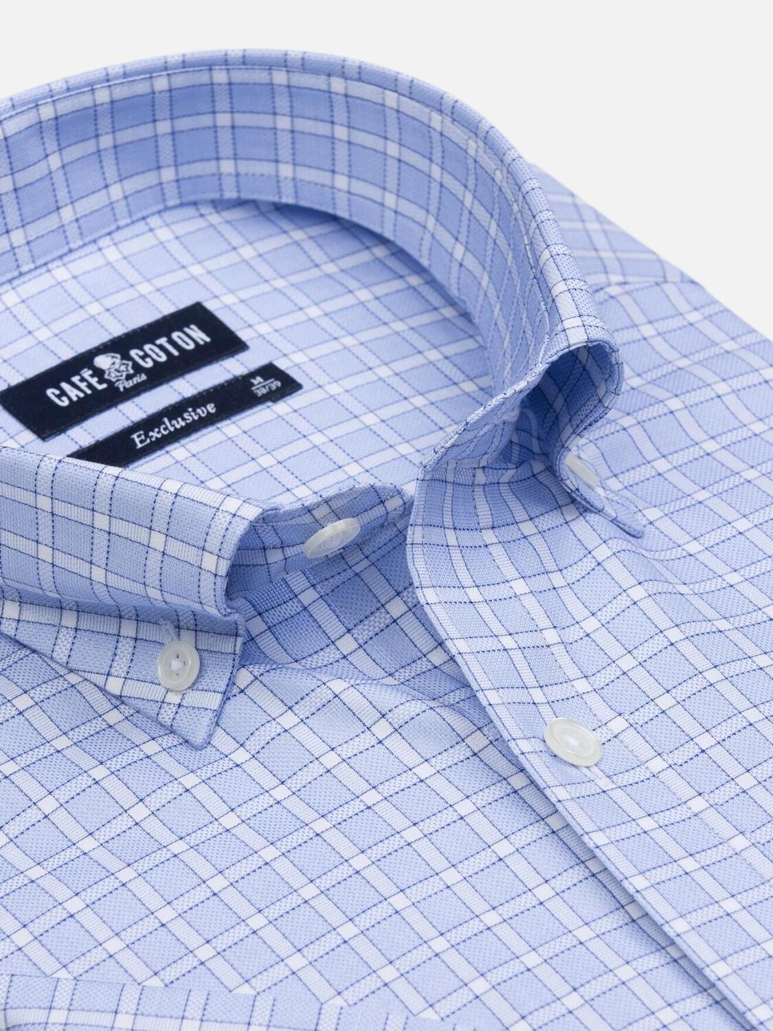 Calvin Kurzarmhemd mit Karos himmelblau - Button-Down-Kragen