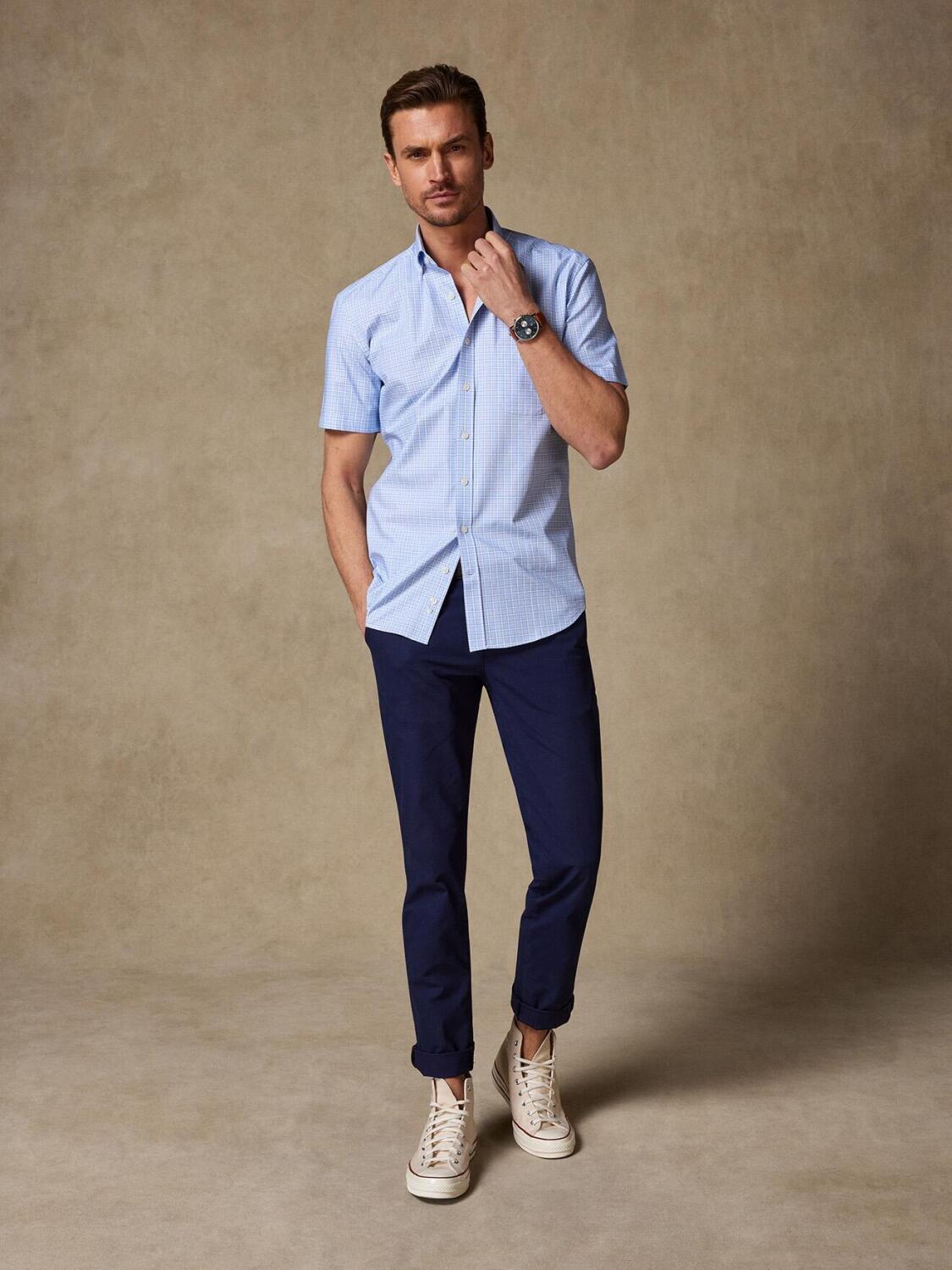 Calvin Kurzarmhemd mit Karos himmelblau - Button-Down-Kragen