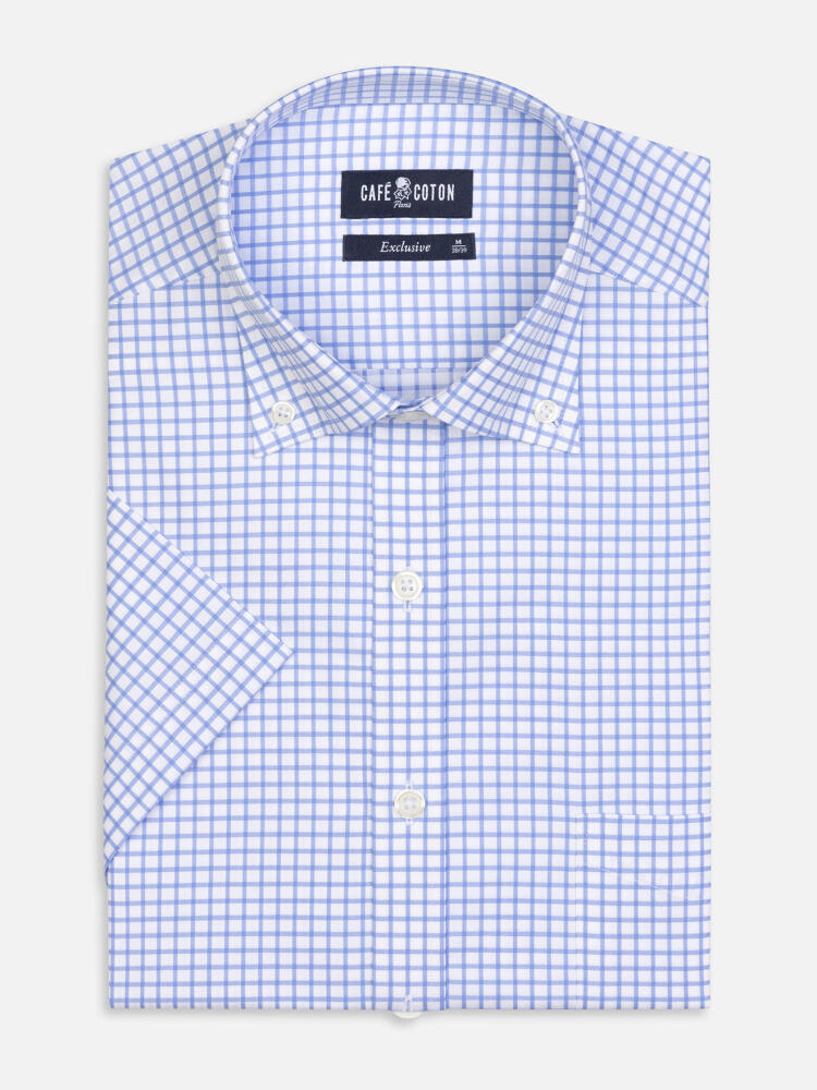 Kurzarmhemd Carlton mit hellblauen Karos - Button down kragen