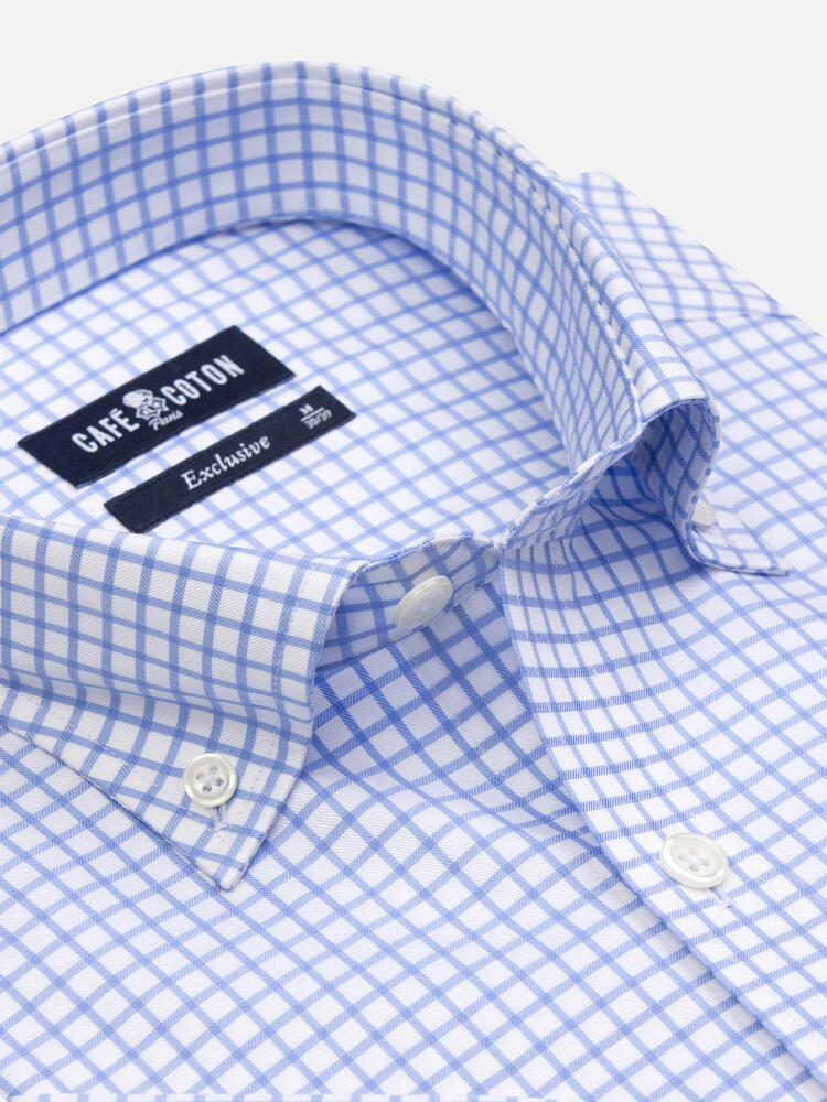 Kurzarmhemd Carlton mit hellblauen Karos - Button down kragen