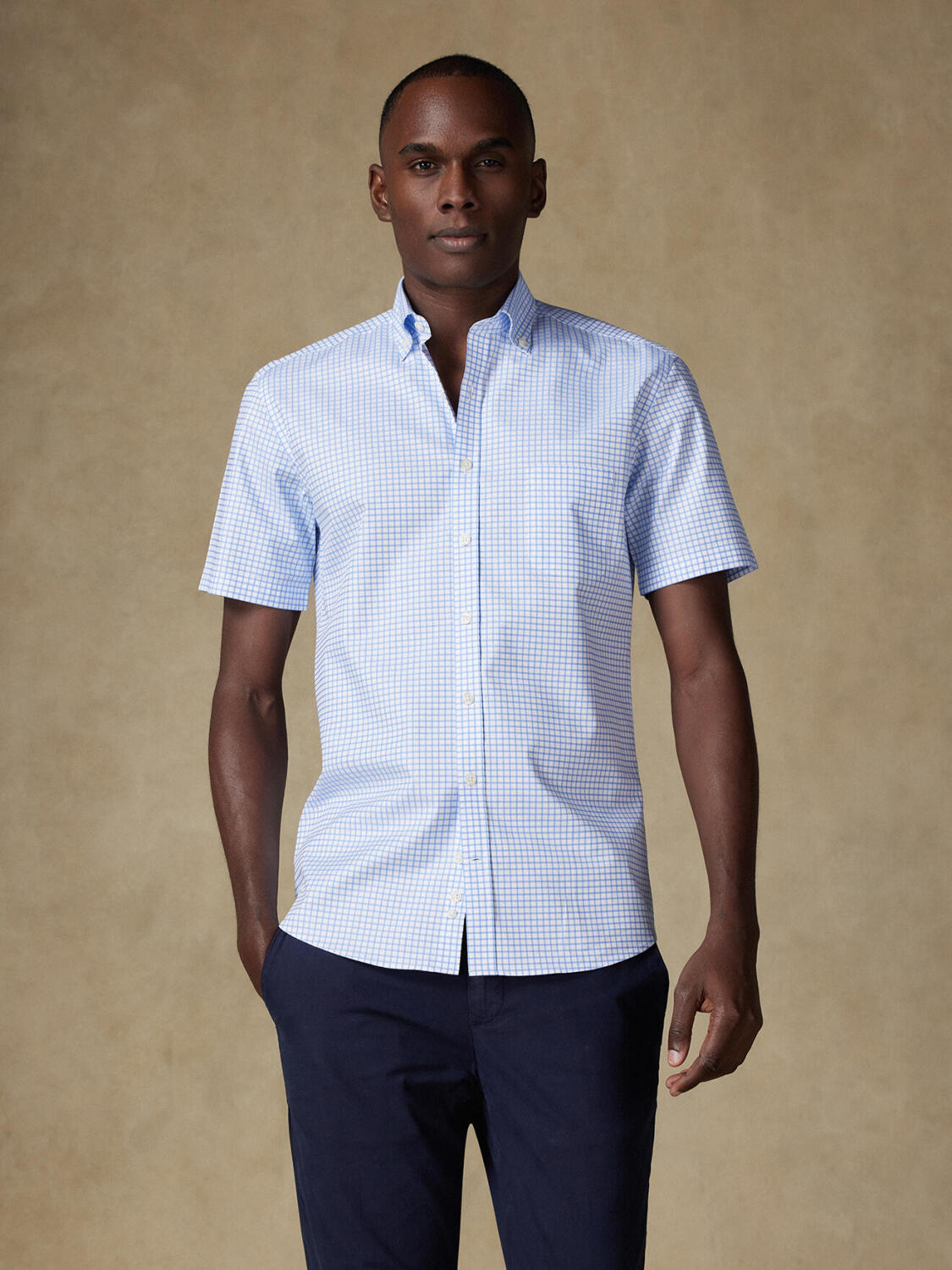 Carlton hemelsblauw geruit overhemd - Button-down kraag