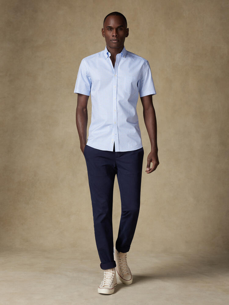 Kurzarmhemd Carlton mit hellblauen Karos - Button down kragen