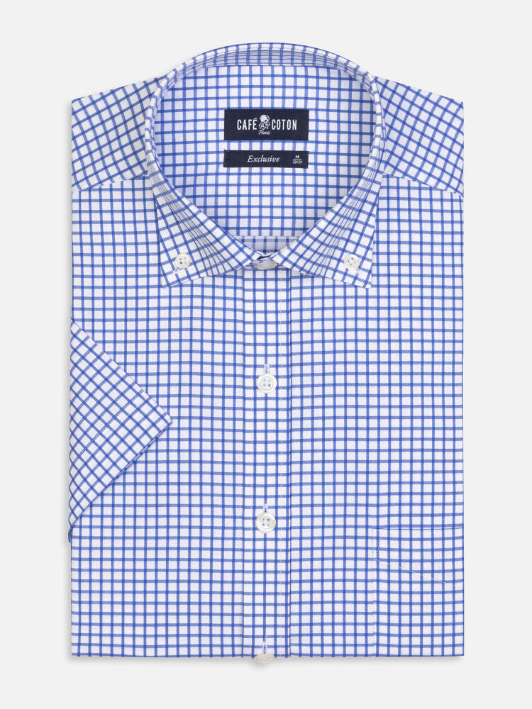 Kurzarmhemd Carlton mit blauen Karos  - Button down kragen