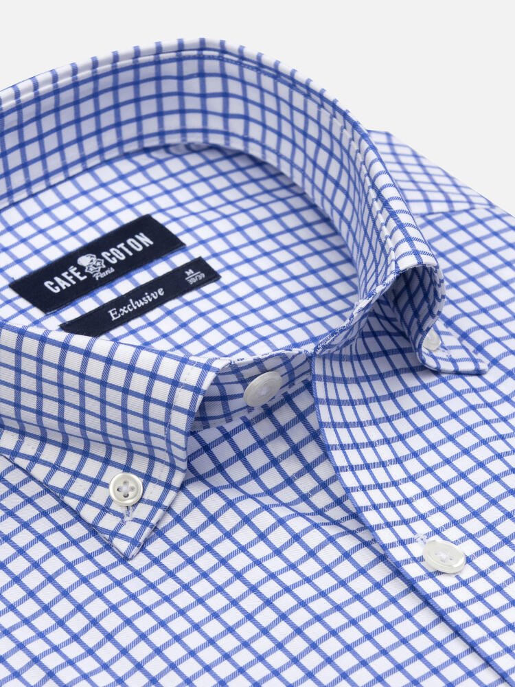 Kurzarmhemd Carlton mit blauen Karos  - Button down kragen