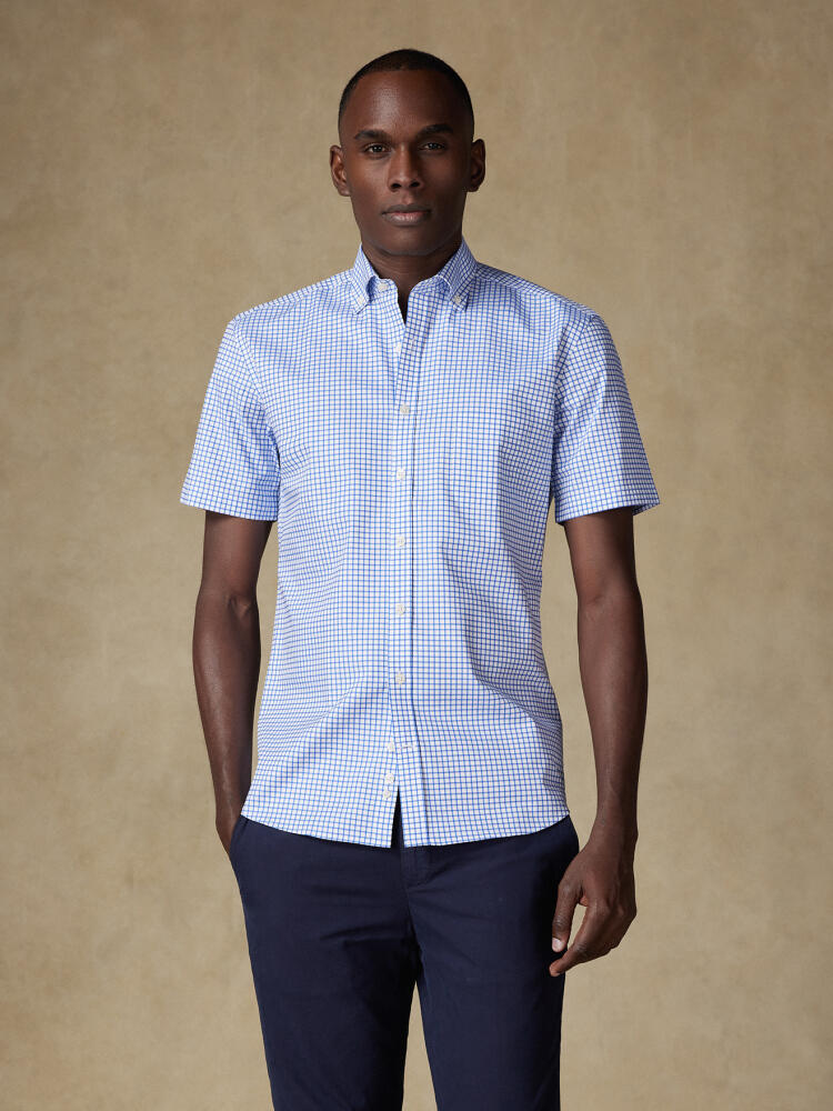 Kurzarmhemd Carlton mit blauen Karos  - Button down kragen