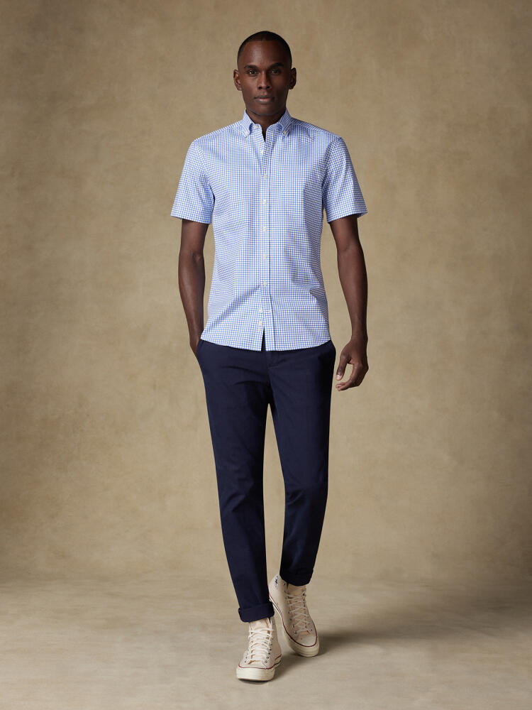 Kurzarmhemd Carlton mit blauen Karos  - Button down kragen