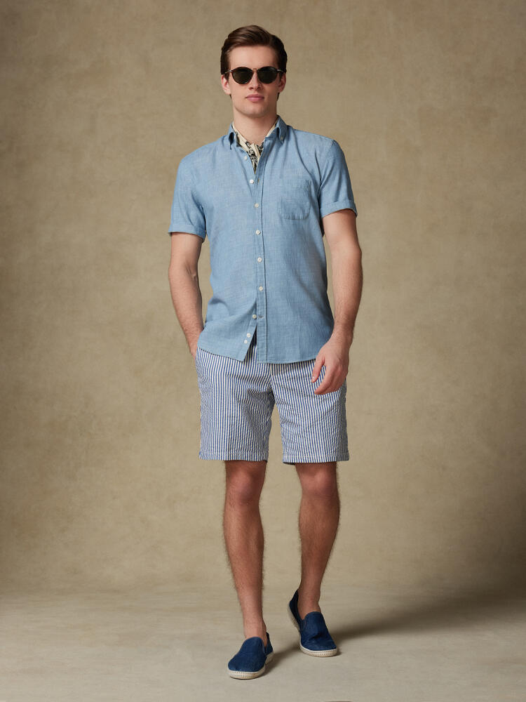 Chemise manches courtes Chad en denim ciel  - Col Boutonné