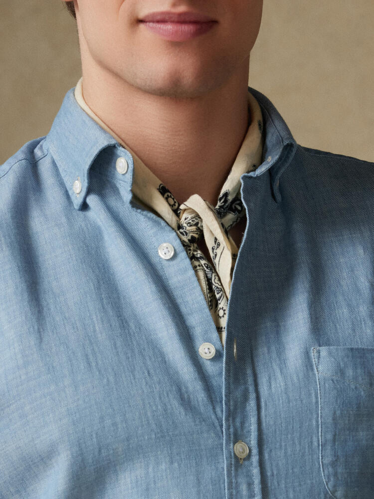 Chemise manches courtes Chad en denim ciel  - Col Boutonné