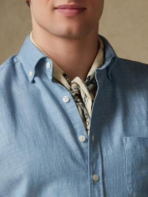 Chemise manches courtes Chad en denim ciel  - Col Boutonné