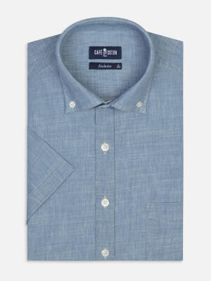 Chemise manches courtes Chad en denim ciel  - Col Boutonné