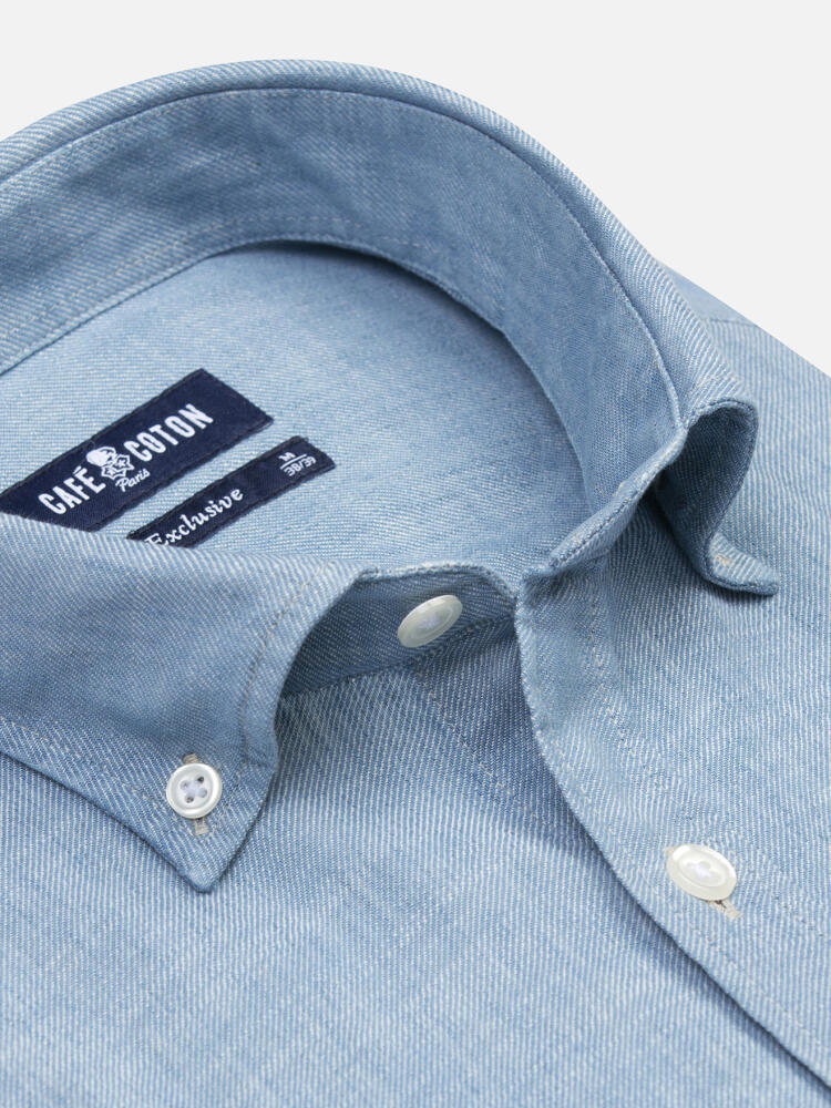 Chemise manches courtes Chad en denim ciel  - Col Boutonné