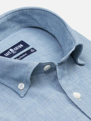Chemise manches courtes Chad en denim ciel  - Col Boutonné