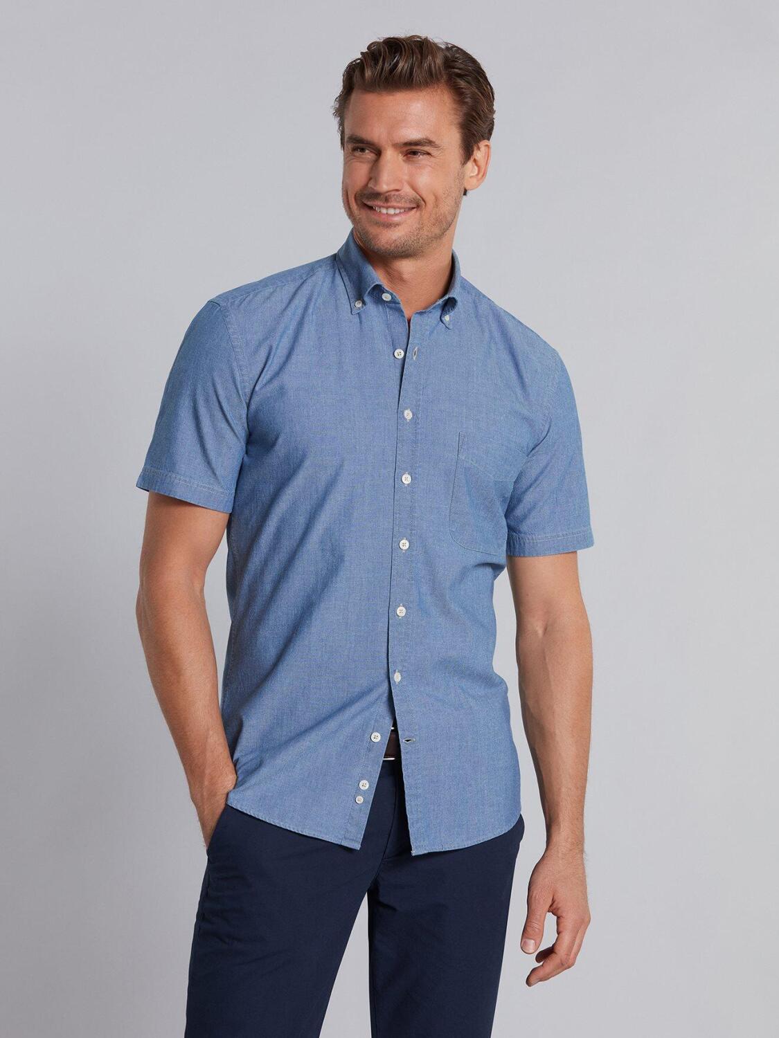 Blue chambray shirt - Short sleeves