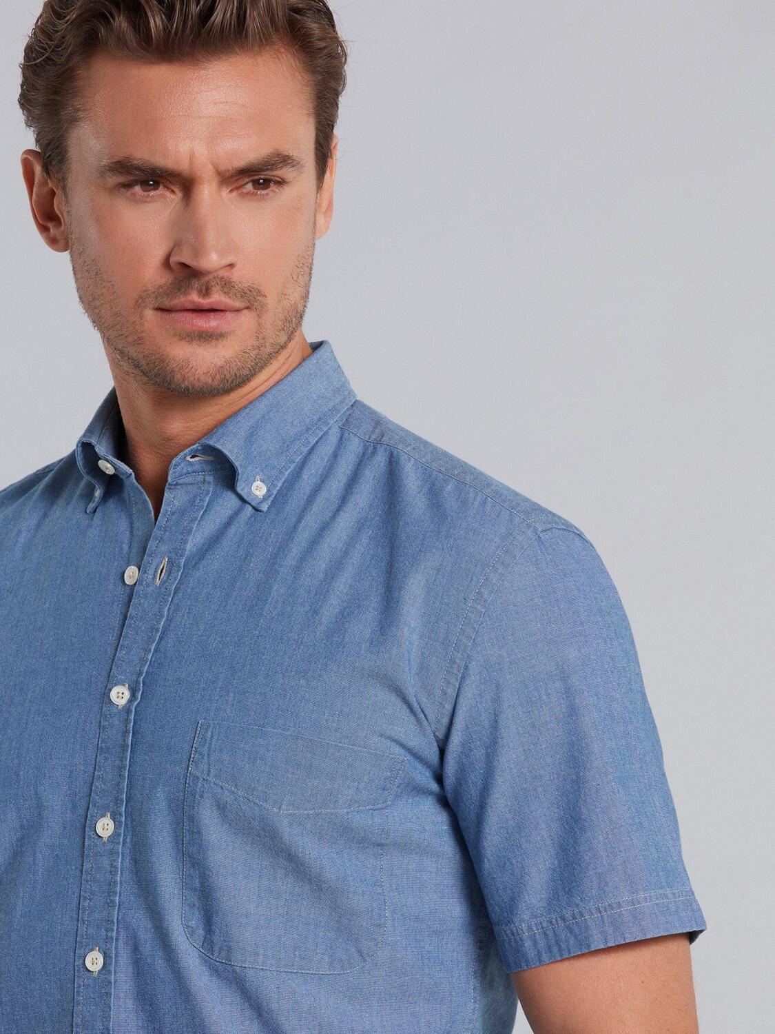 Blue chambray shirt - Short sleeves
