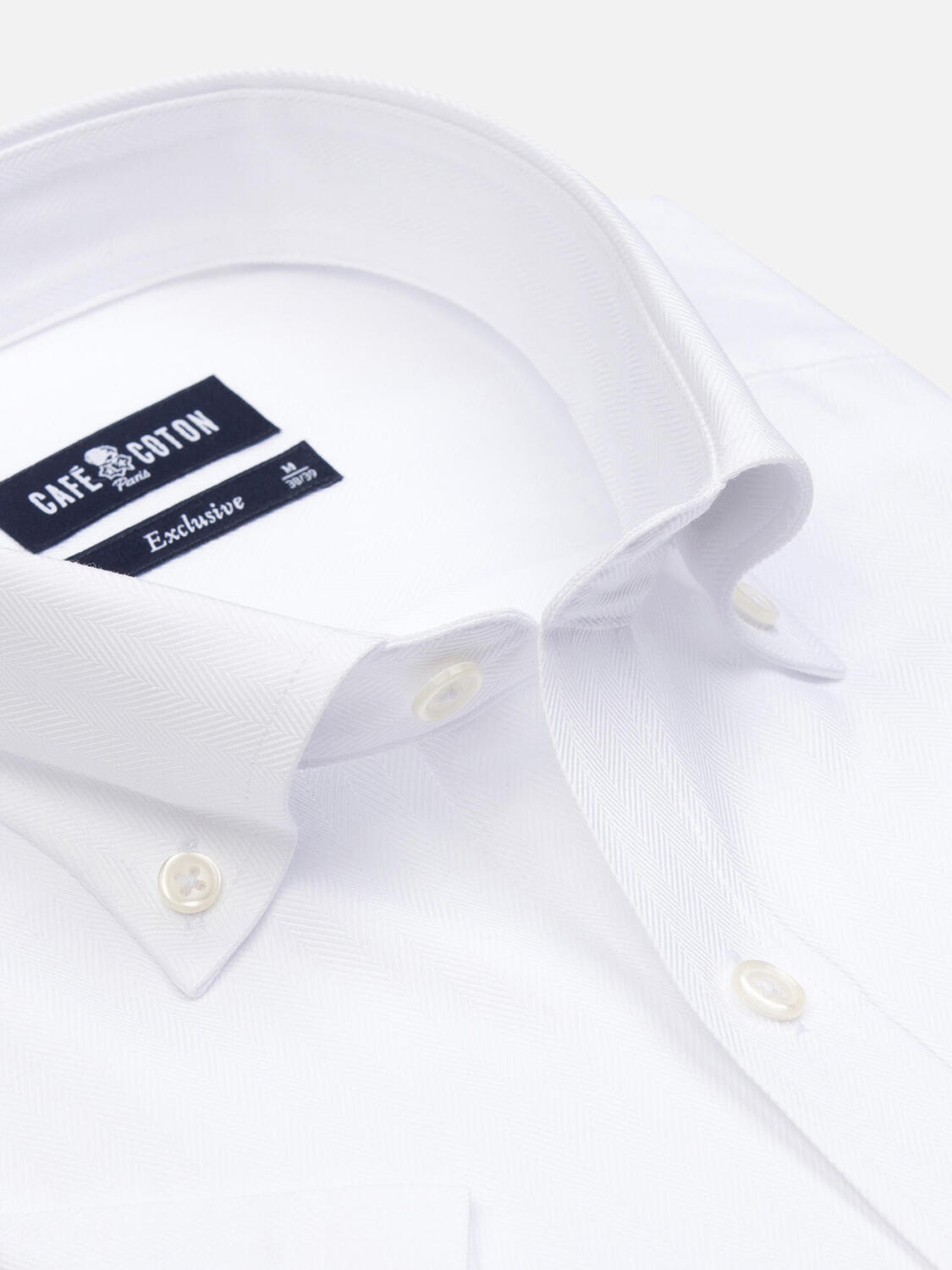 Overhemd met korte mouwen in visgraat wit - Buttown down