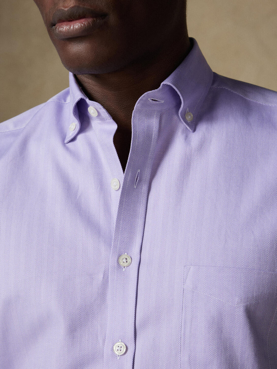 Chemise manches courtes en chevron parme - Col boutonné