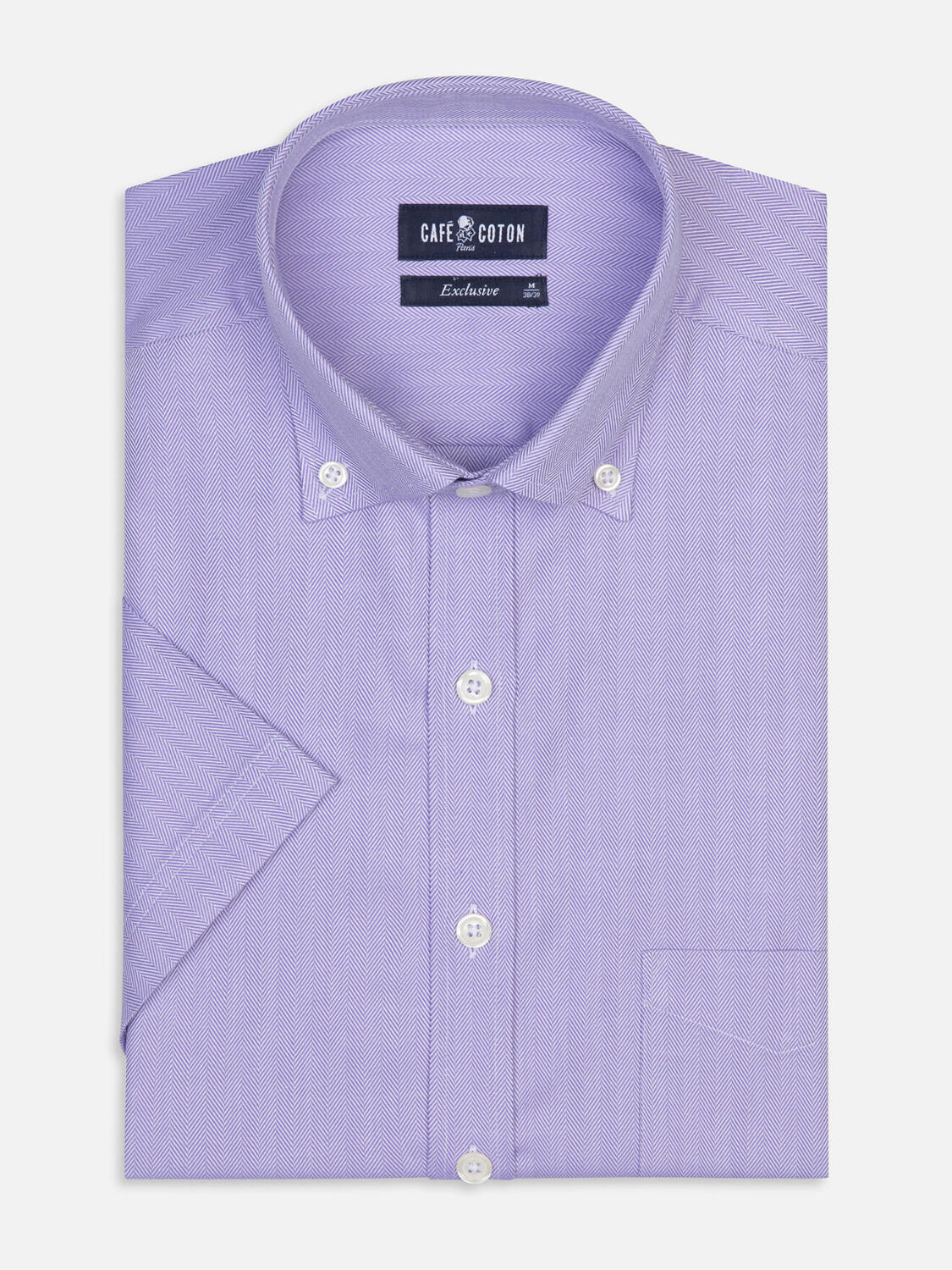 Chemise manches courtes en chevron parme - Col boutonné