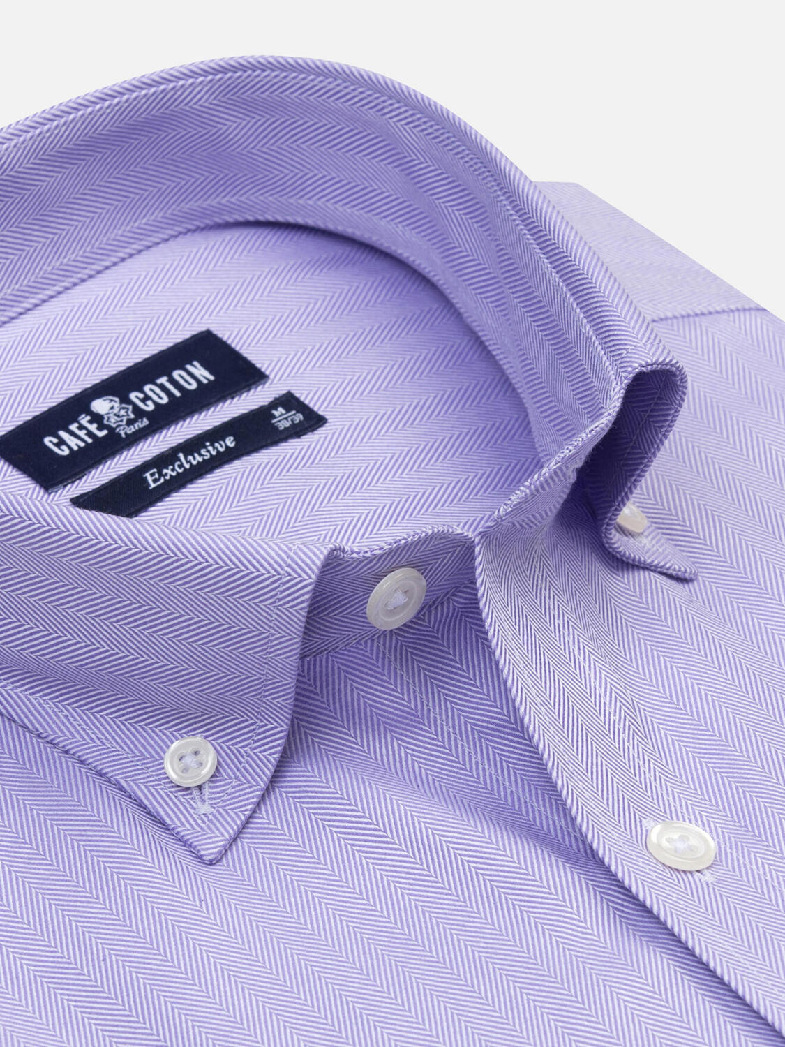 Chemise manches courtes en chevron parme - Col boutonné