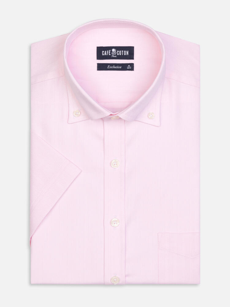 Roze overhemd visgraat  - Button-down kraag