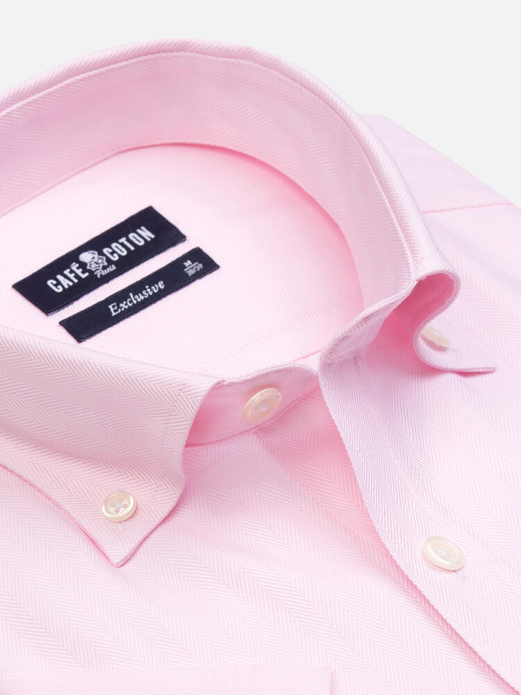 Roze overhemd visgraat  - Button-down kraag