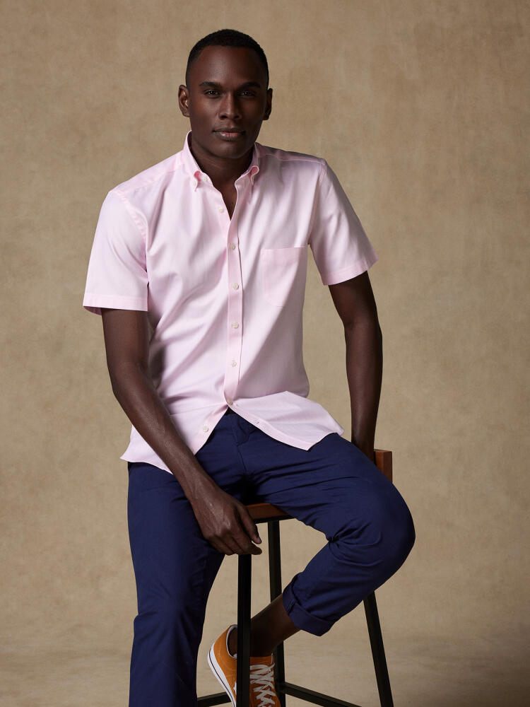 Roze overhemd visgraat  - Button-down kraag