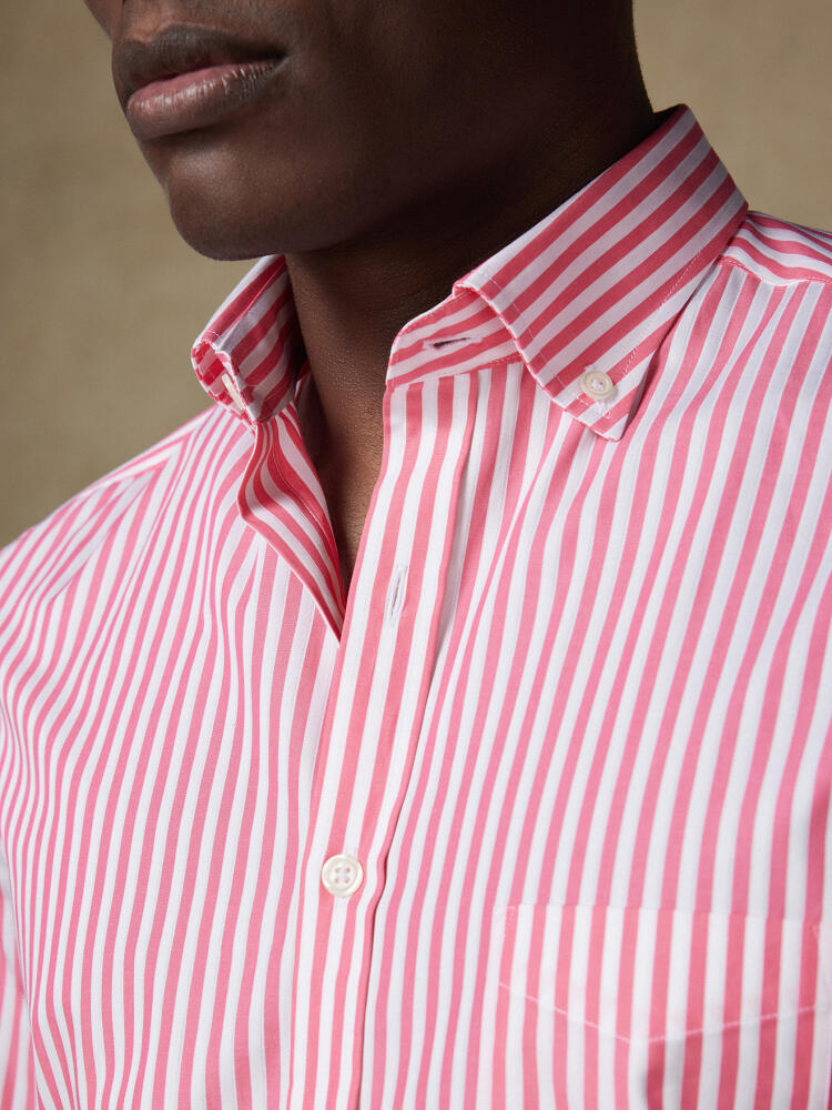 Chris short sleeves shirt with grenadine stripes   - Button down collar