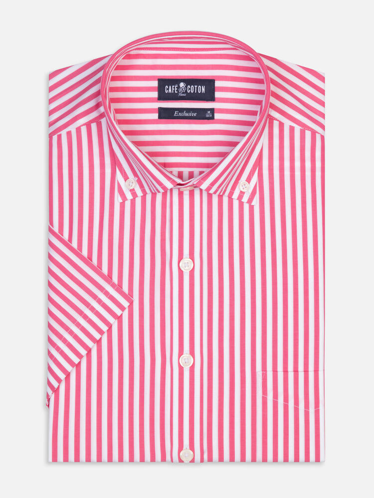 Chris short sleeves shirt with grenadine stripes   - Button down collar