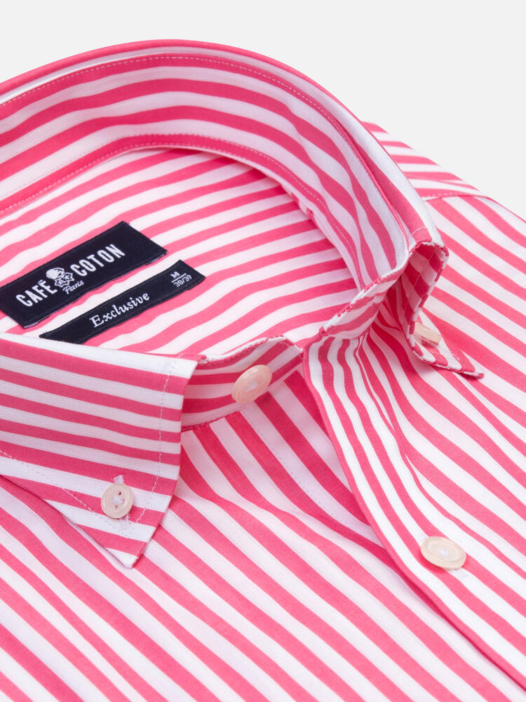 Chris short sleeves shirt with grenadine stripes   - Button down collar
