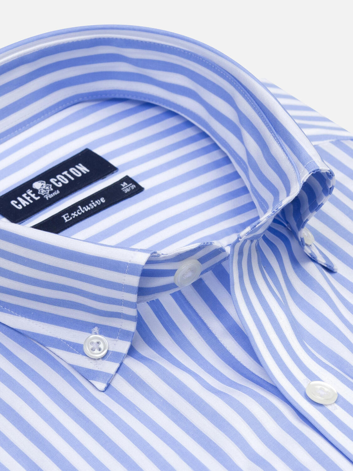 Camicia a maniche corte Chris a righe celeste - Colletto button-down