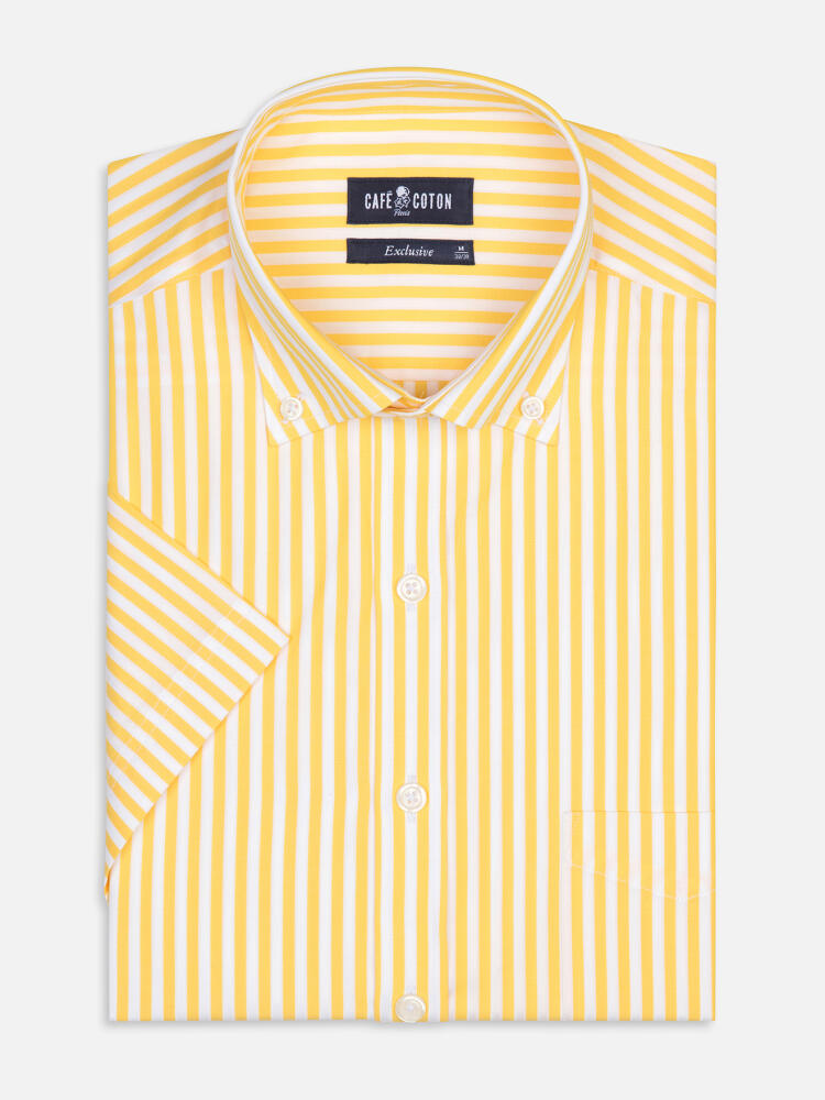 Camicia a maniche corte Chris a righe gialle - Colletto button-down