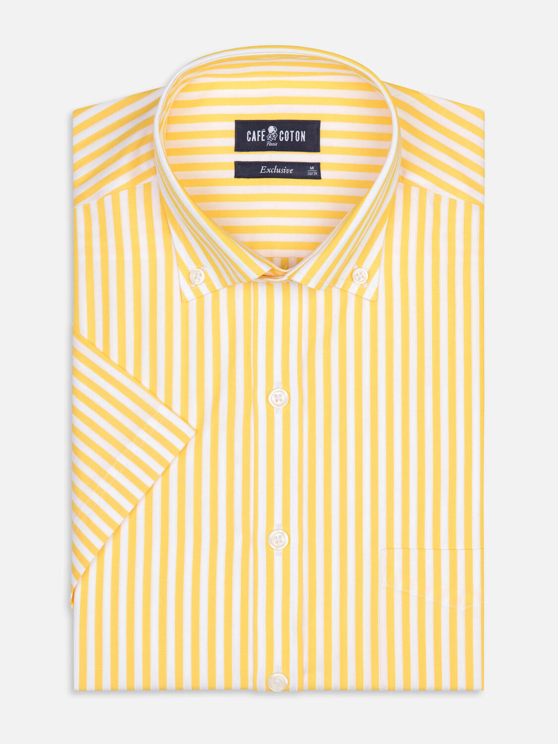 Camicia a maniche corte Chris a righe gialle - Colletto button-down