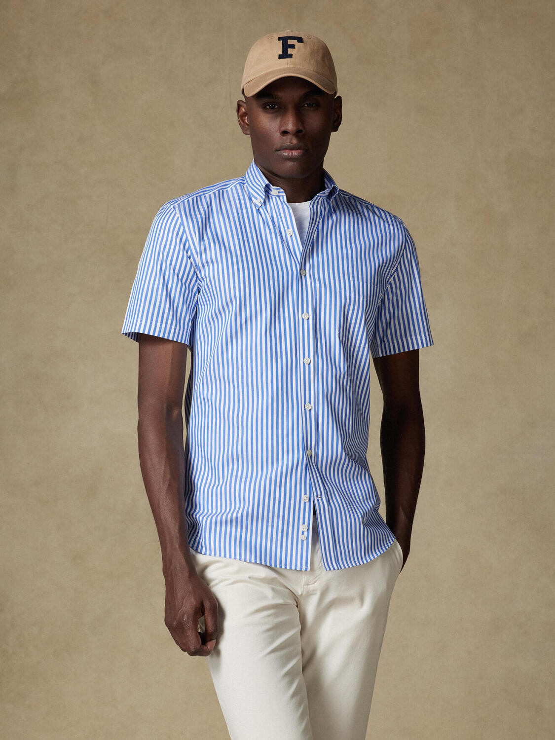 Camicia a maniche corte Chris a righe blu - Colletto button-down