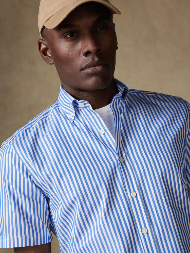 Chris short sleeves shirt with blue stripes   - Button down collar