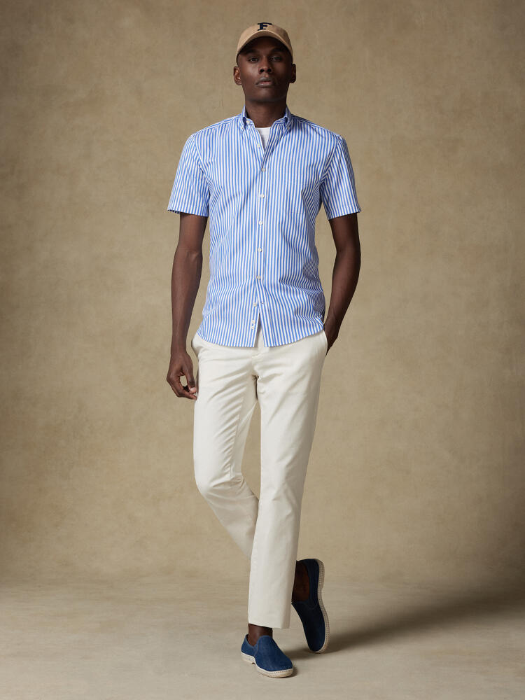 Chris short sleeves shirt with blue stripes   - Button down collar