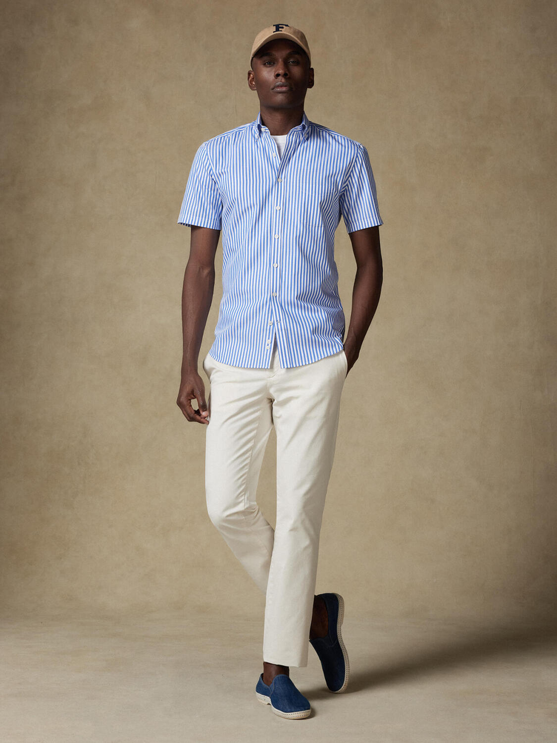 Camicia a maniche corte Chris a righe blu - Colletto button-down