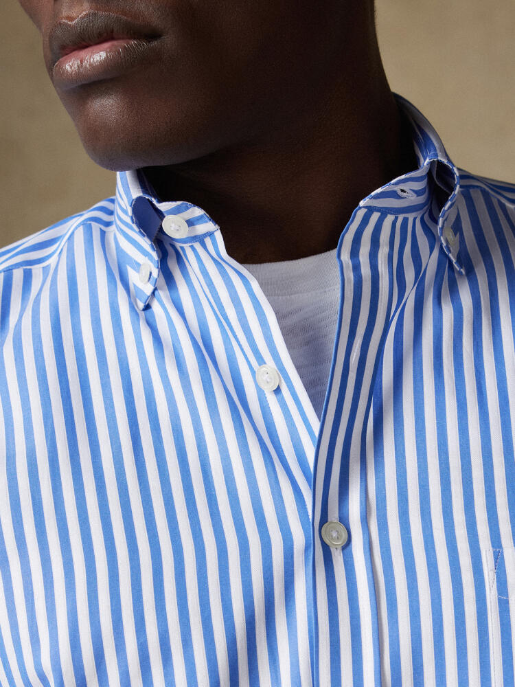 Chris short sleeves shirt with blue stripes   - Button down collar