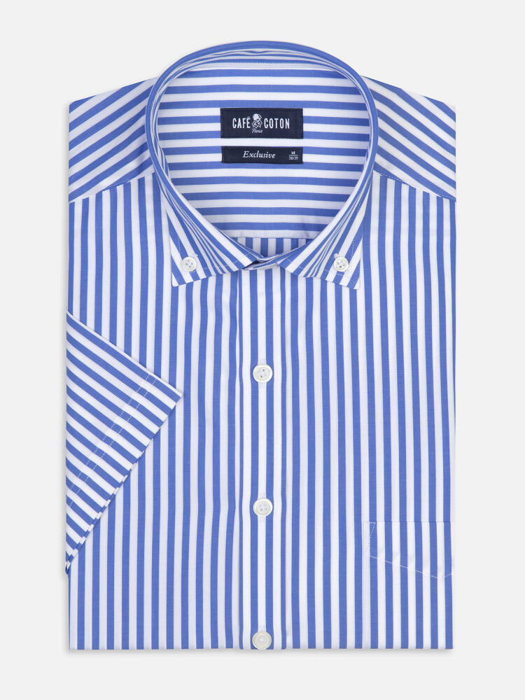 Chris short sleeves shirt with blue stripes   - Button down collar