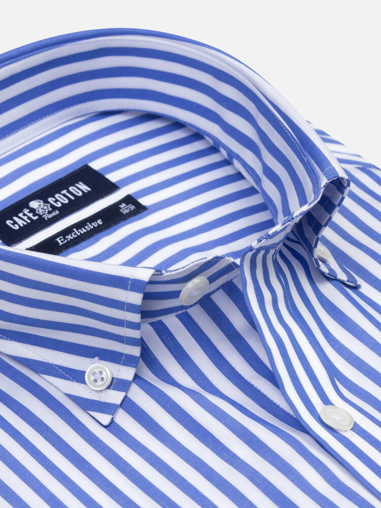 Chris short sleeves shirt with blue stripes   - Button down collar