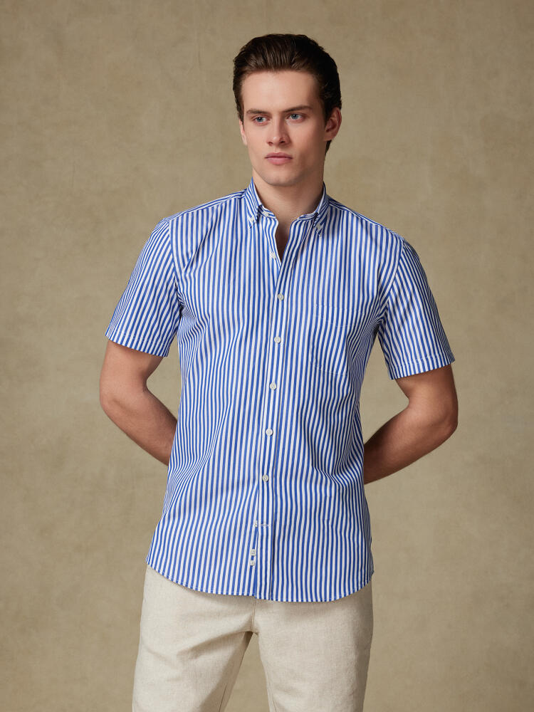 Camicia a maniche corte Chris a righe blu navy - Colletto button-down