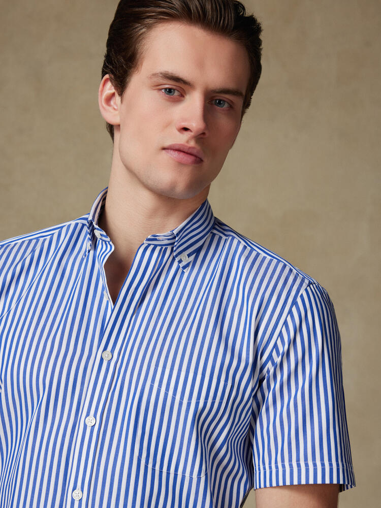 Camicia a maniche corte Chris a righe blu navy - Colletto button-down