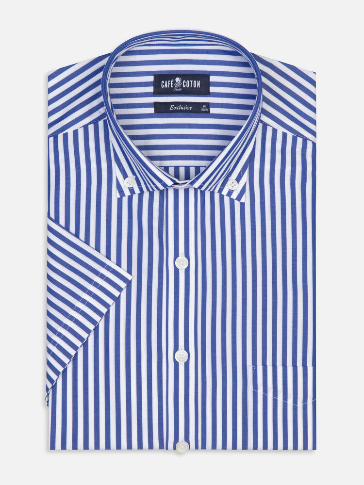 Camicia a maniche corte Chris a righe blu navy - Colletto button-down