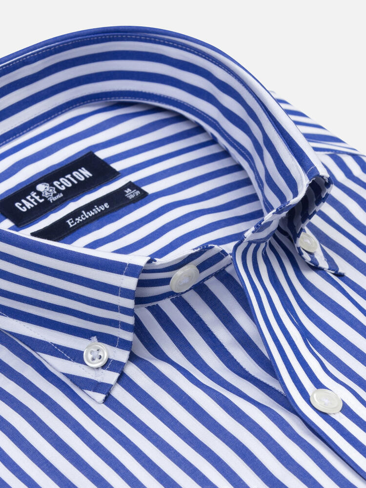 Camicia a maniche corte Chris a righe blu navy - Colletto button-down