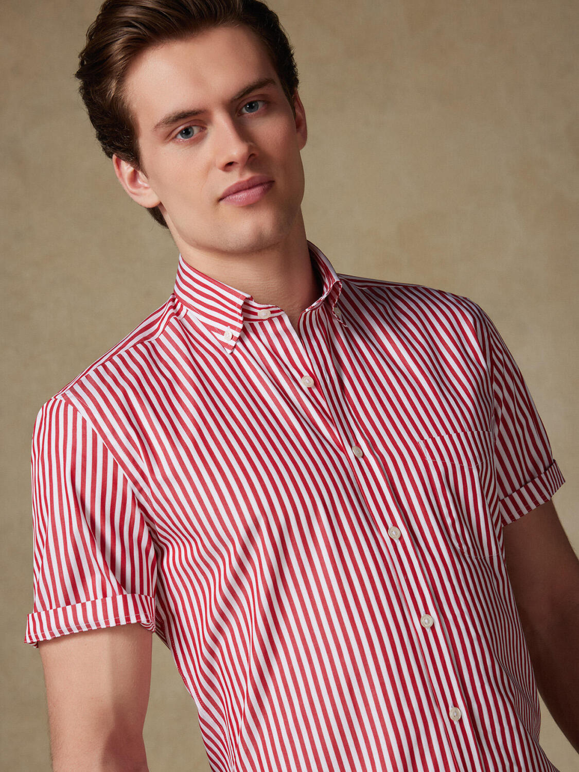 Camicia a maniche corte Chris a righe rosse - Colletto button-down
