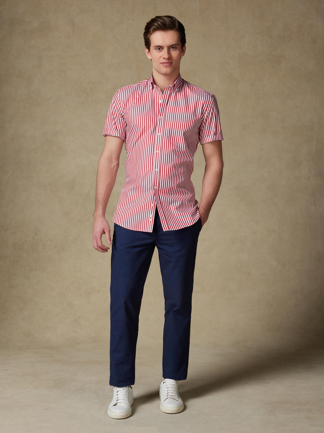 Camicia a maniche corte Chris a righe rosse - Colletto button-down